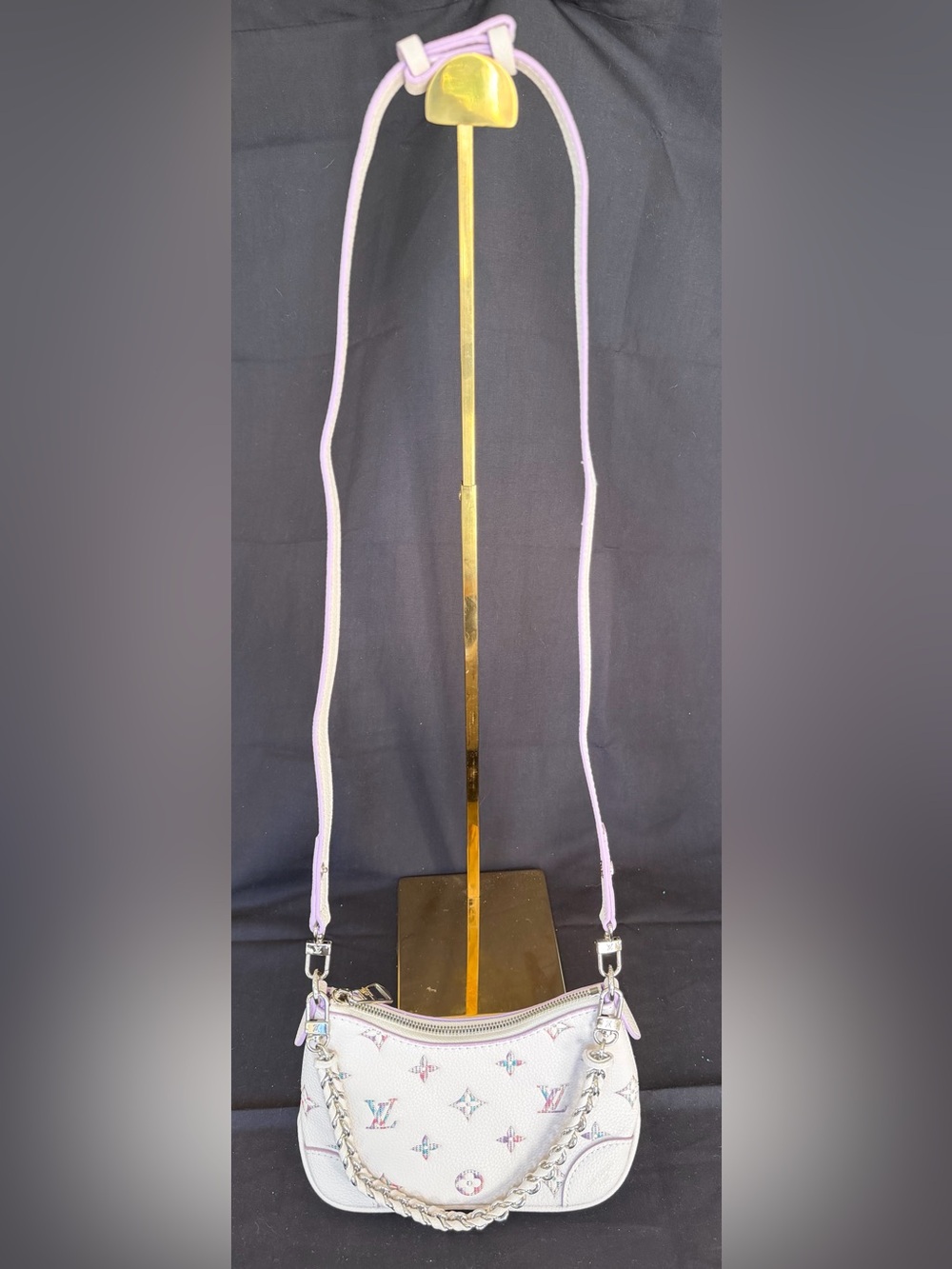 Nano White and Lavender Accented Leather Shoulder Bag - Picture 10 of 10